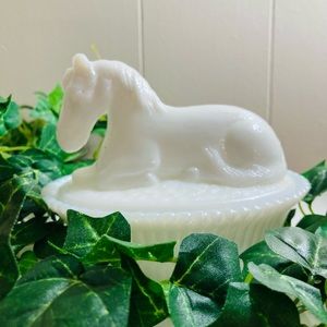 Vintage Milk glass Pony on a Nest